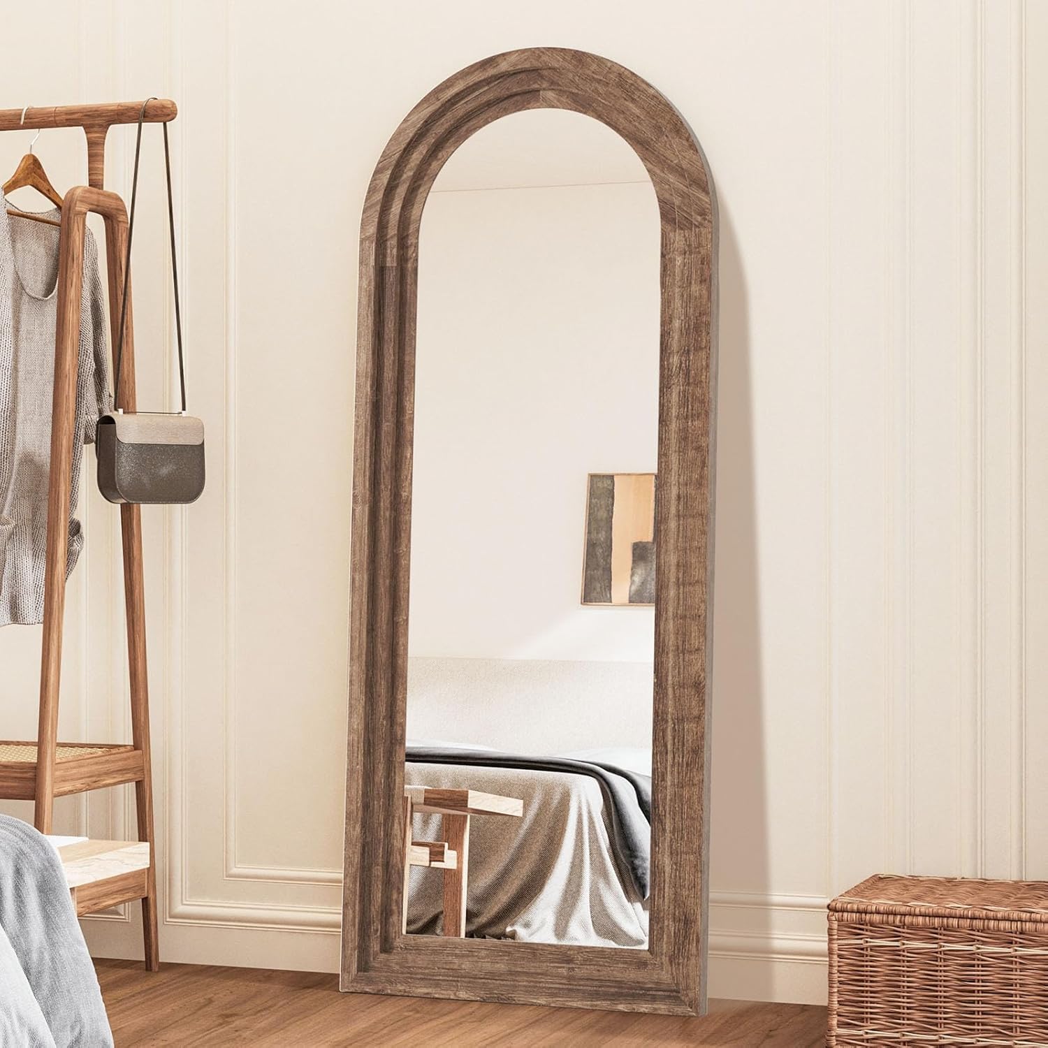Arch Mirror Leaning - 아치형 전신 거울 원목 프레임 65x24인치