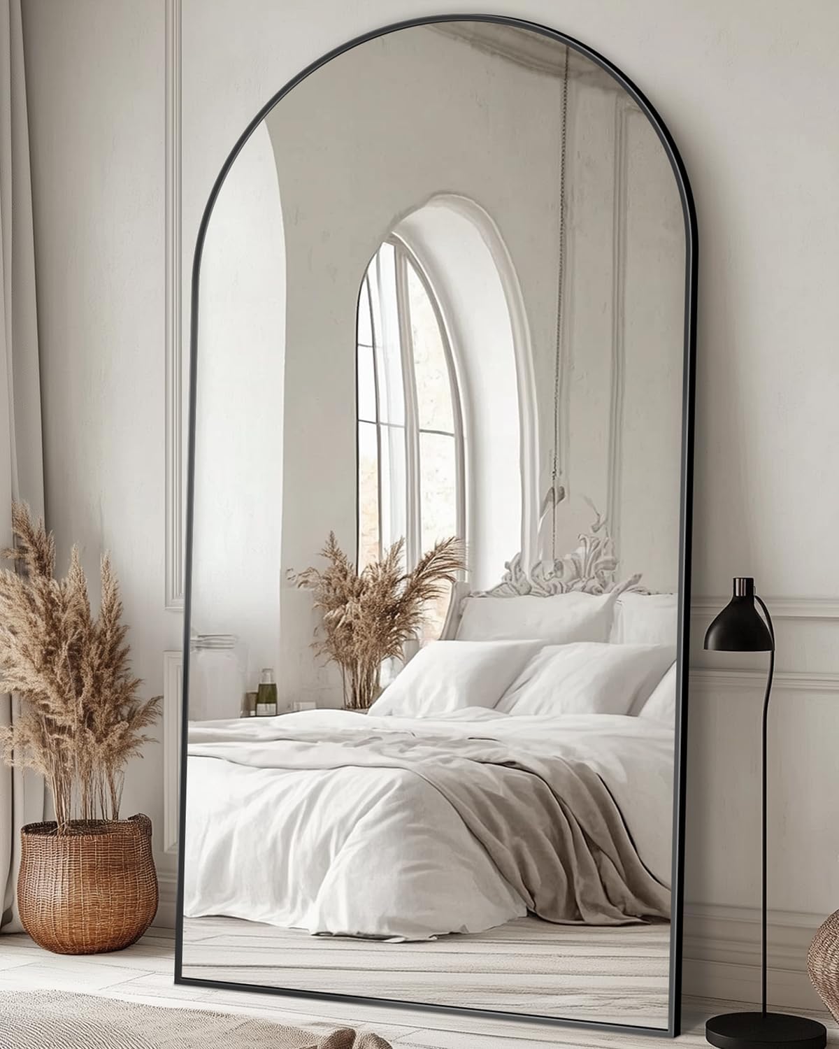 Arch Mirror Leaning - 대형 81x41 블랙 아치형 전신 거울