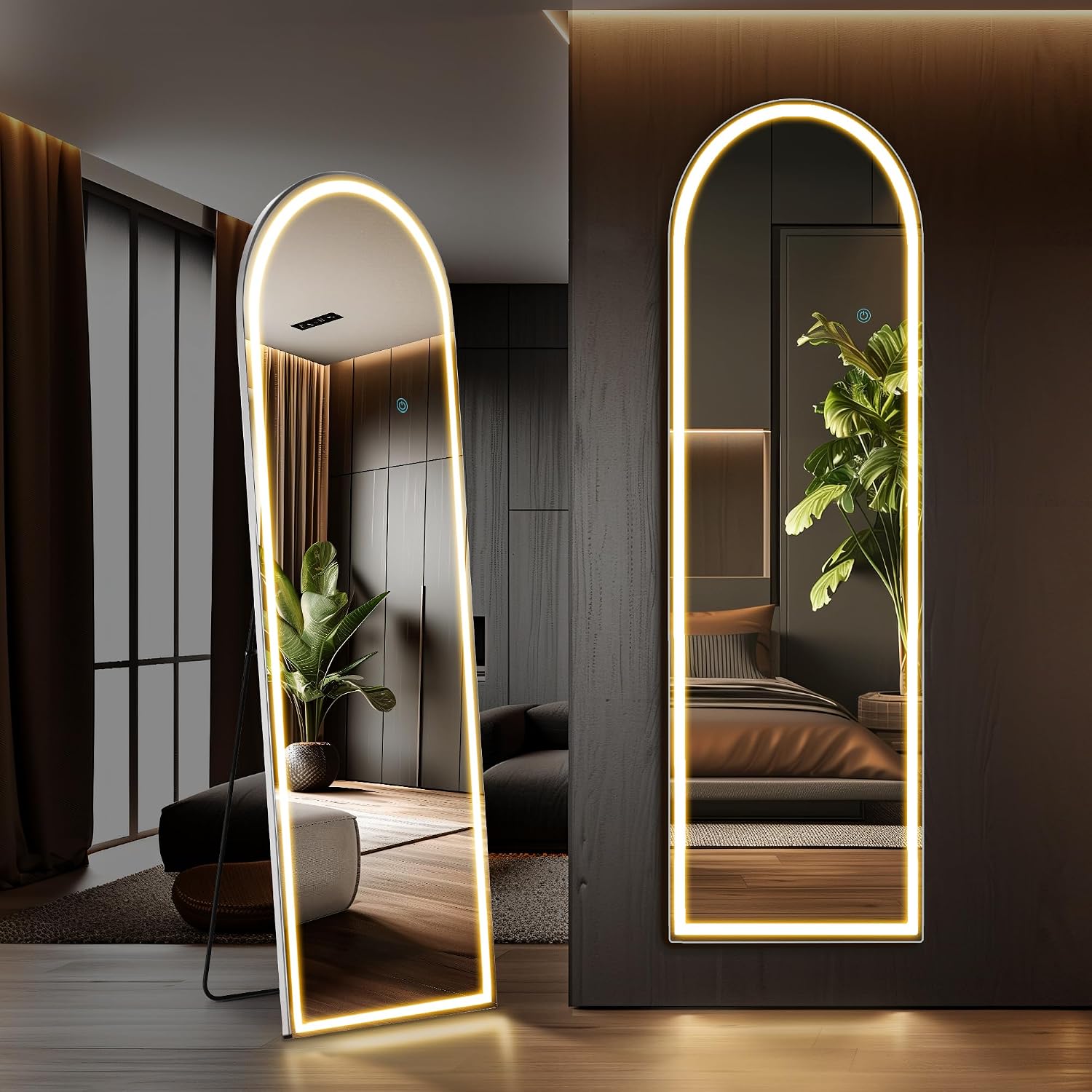 Arch Mirror Leaning - 아치형 전신 거울 16x60인치 LED 조명