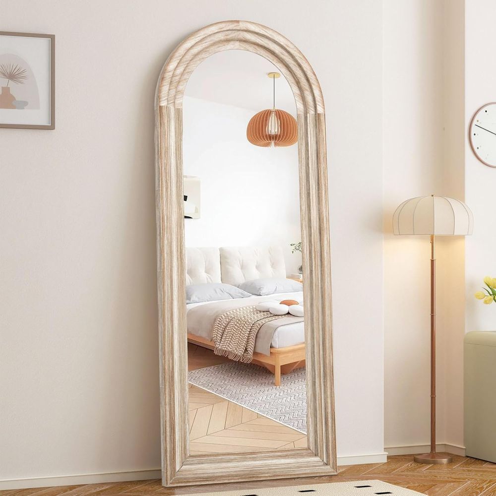 Arch Mirror Leaning - 아치형 전신 거울, 원목 프레임, 65x24인치,