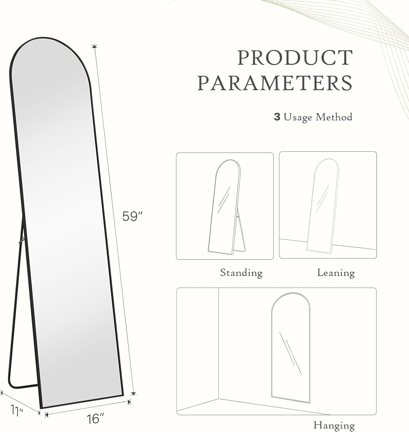 59인치 아치형 전신 거울, 스탠딩/벽걸이/기대기 사용 - Arch Mirror Leaning 리뷰 및 가격