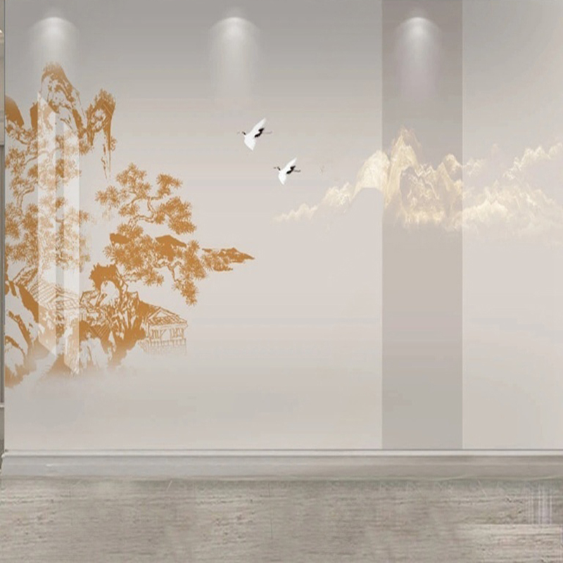 우아한 중국어 손으로 그린 ​​소나무 & 크레인 벽화  - Interior Design With Wallpaper 리뷰 및 가격