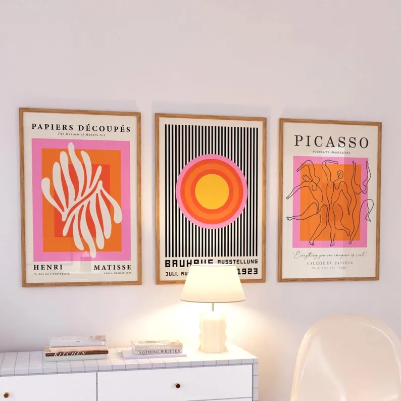 3pcs현대 오렌지 바우하우스와 피카소 벽 아트 인쇄  - Interior Design Room 리뷰 및 가격