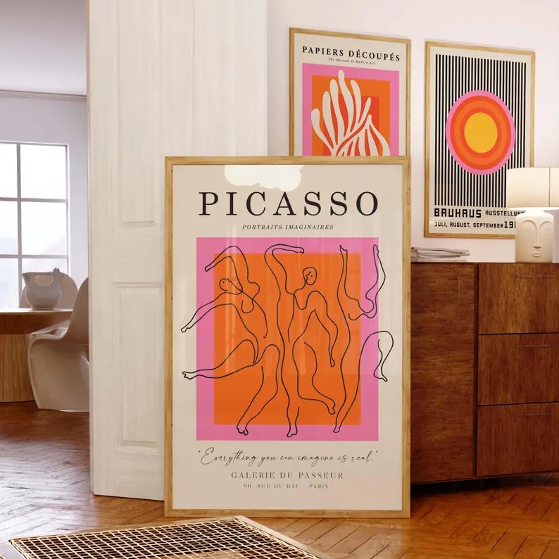 3pcs현대 오렌지 바우하우스와 피카소 벽 아트 인쇄  - Interior Design Room 리뷰 및 가격