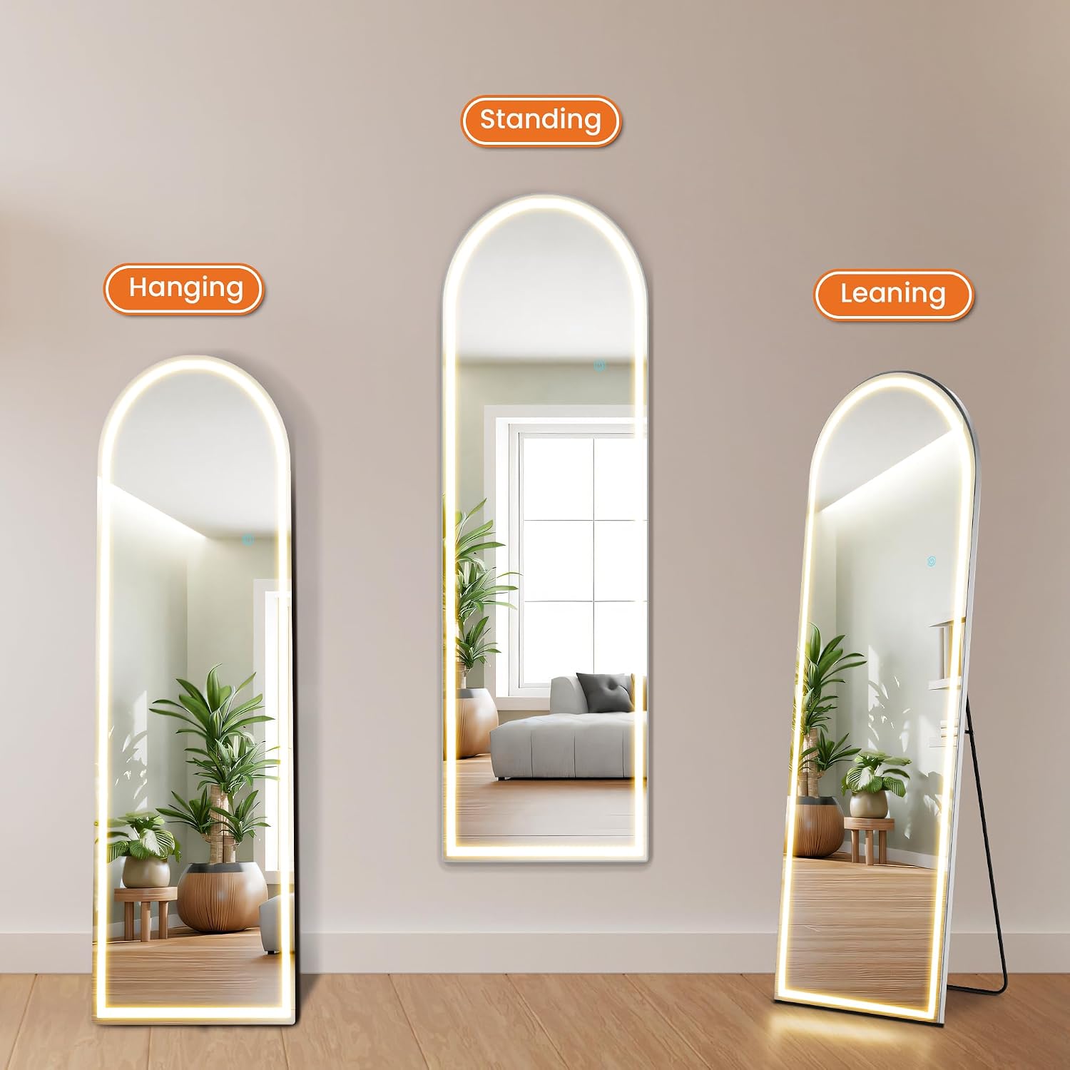아치형 전신 거울 16x60인치 LED 조명 스탠딩/벽 - Arch Mirror Leaning 리뷰 및 가격
